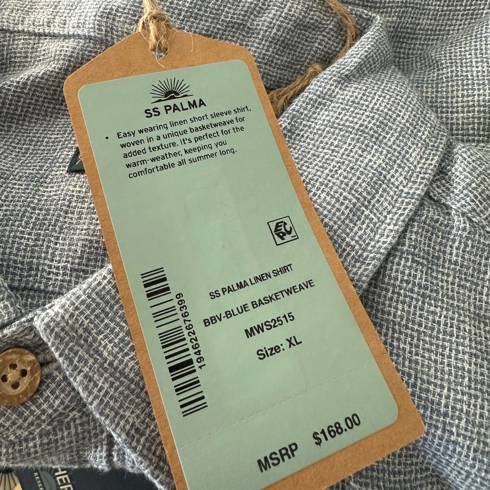 Faherty Short Sleeve Palma Linen Shirt Blue Basketweave XL - Picture 2 of 6